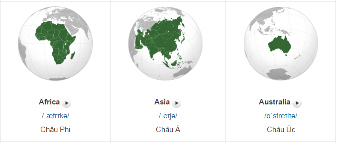Học từ vựng tiếng Anh lớp 4 qua hình ảnh Map of the World
