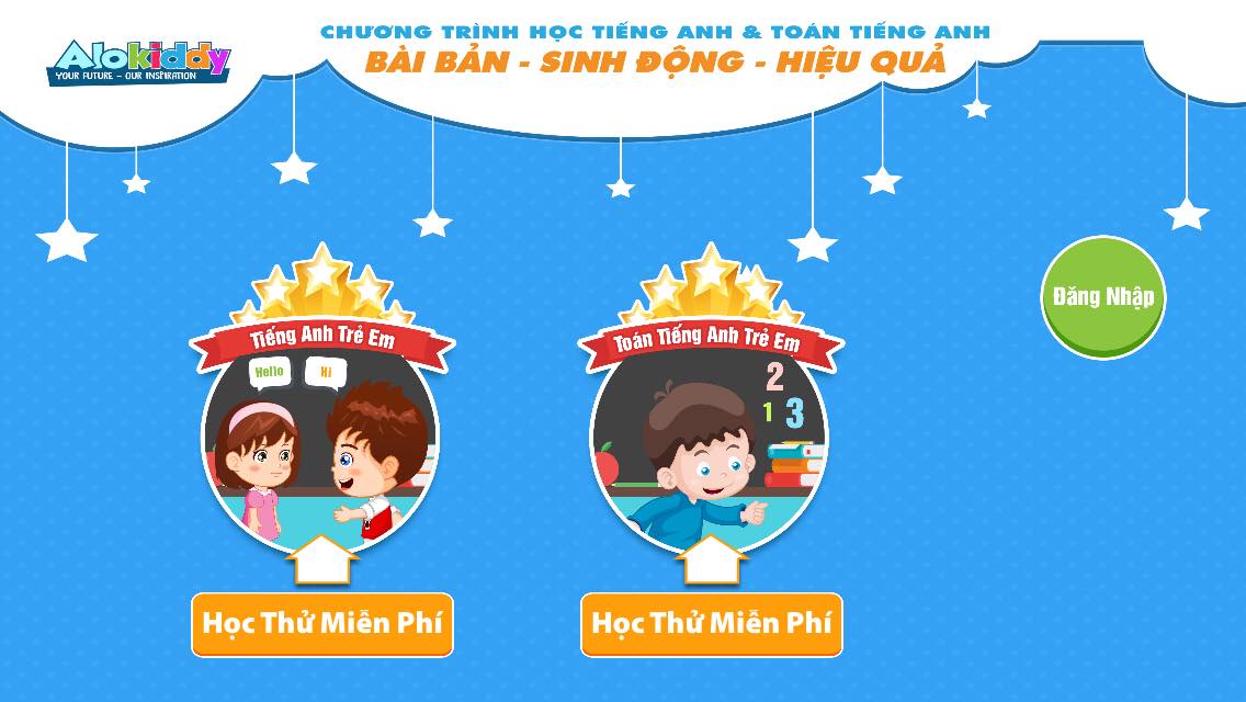 Phần mềm học tiếng Anh trẻ em Alokiddy trên điện thoại 